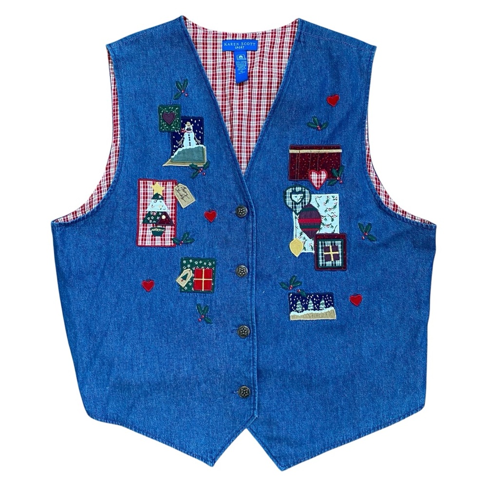 Vintage Karen Scott Cottagecore Denim Christmas Vest